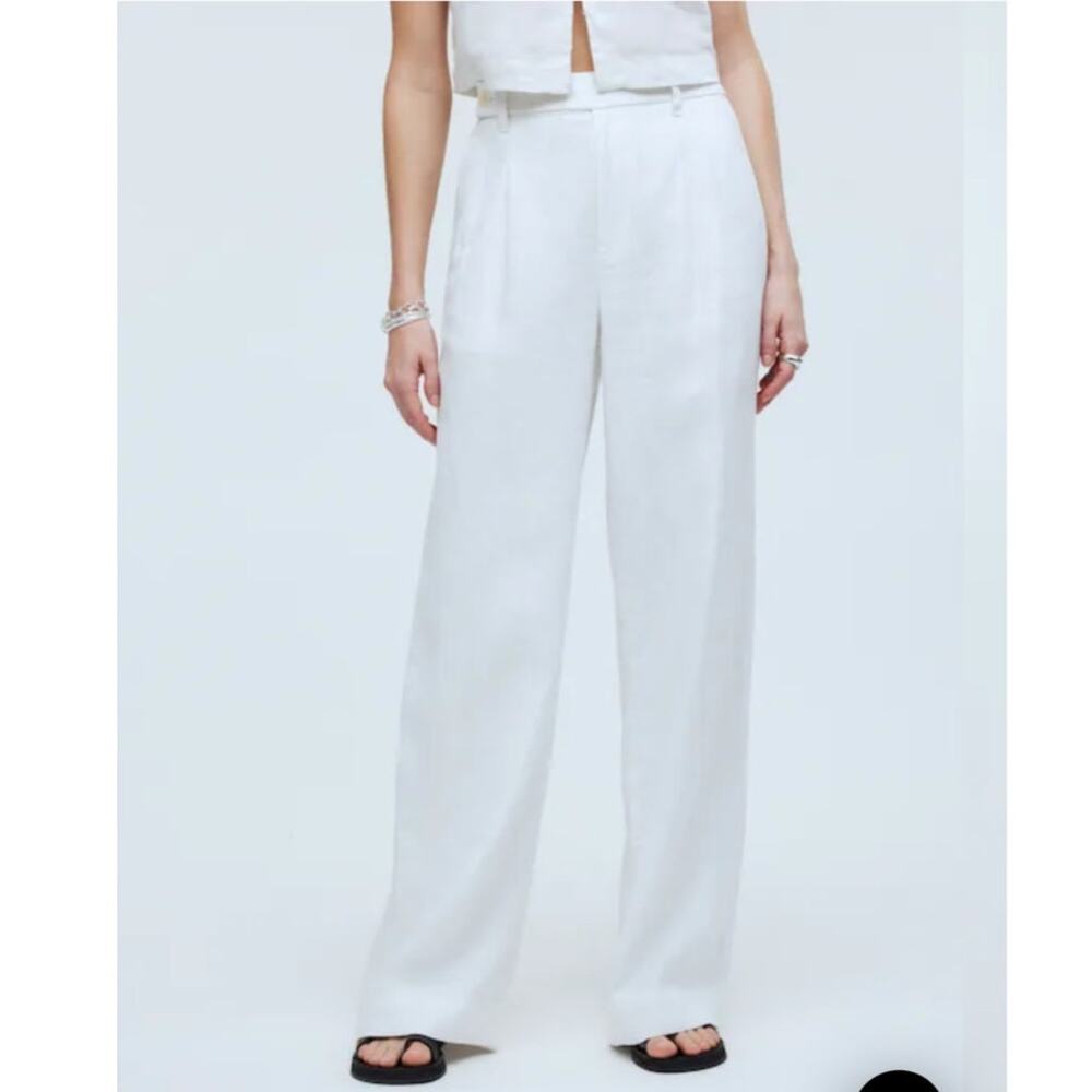 Madewell The Harlow Wide-Leg Pant in 100% Linen White Size P0
